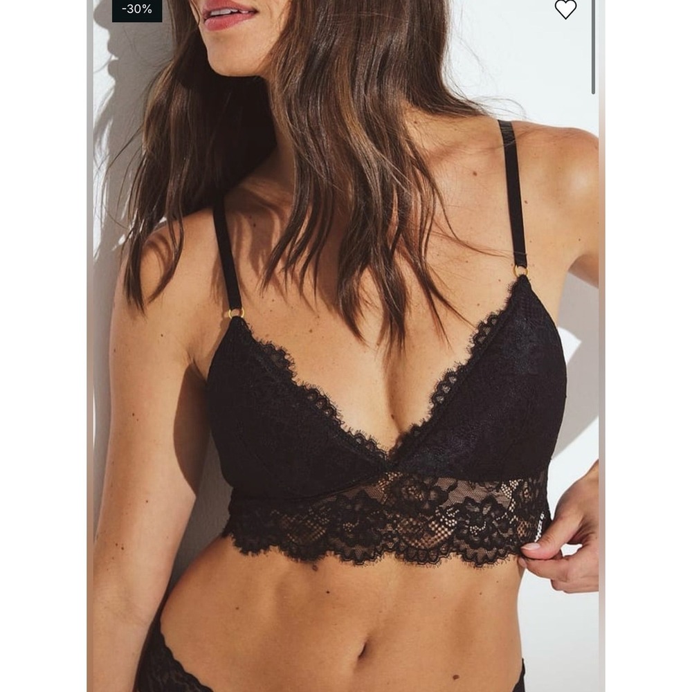 NA-KD Eyelash Lace‎ Padded Triangle Bralette Black 32B 1013-000880-0002-662